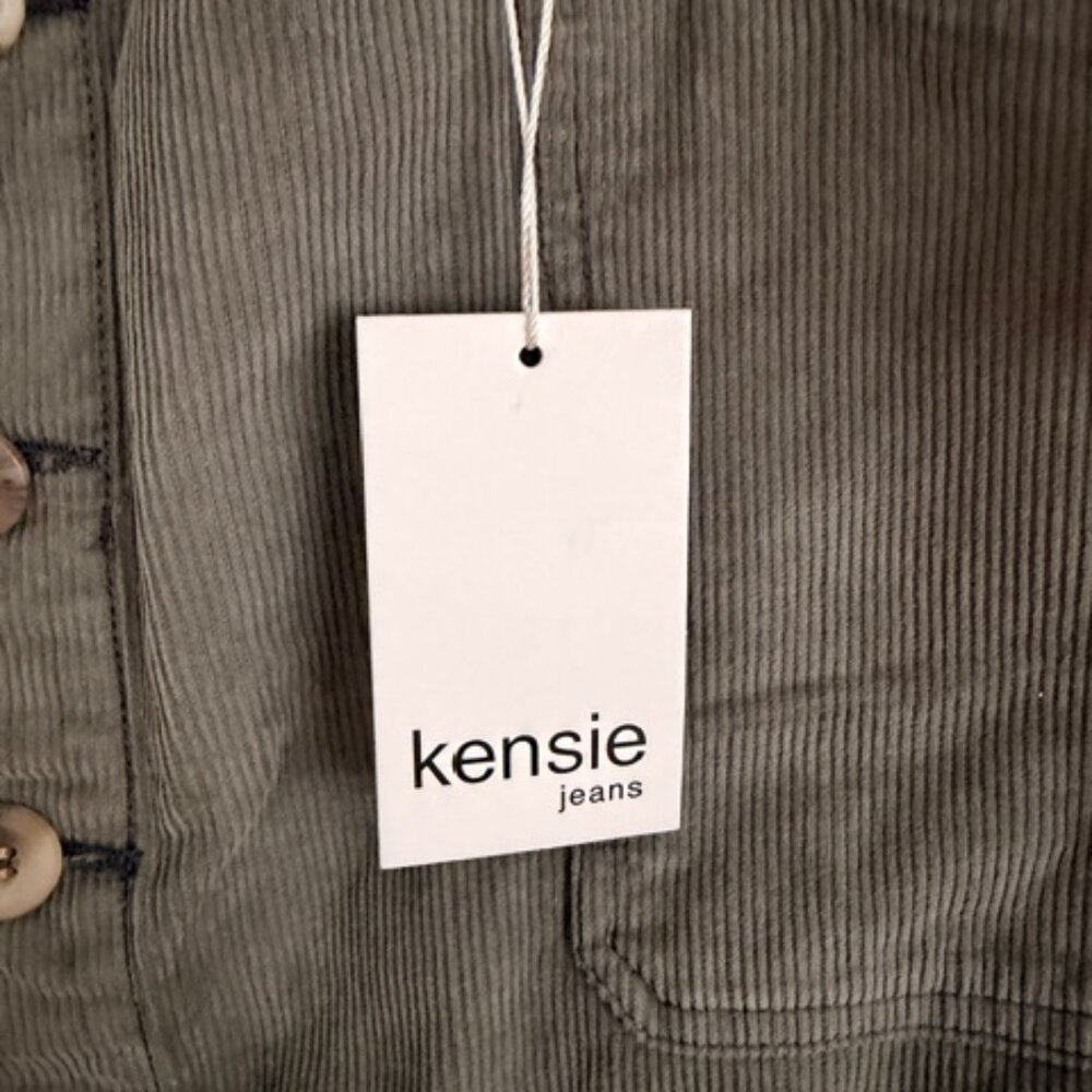Kensie Button-Front Corduroy Miniskirt — Size 14 - Teal Slate - New with Tags - Picture 3 of 9